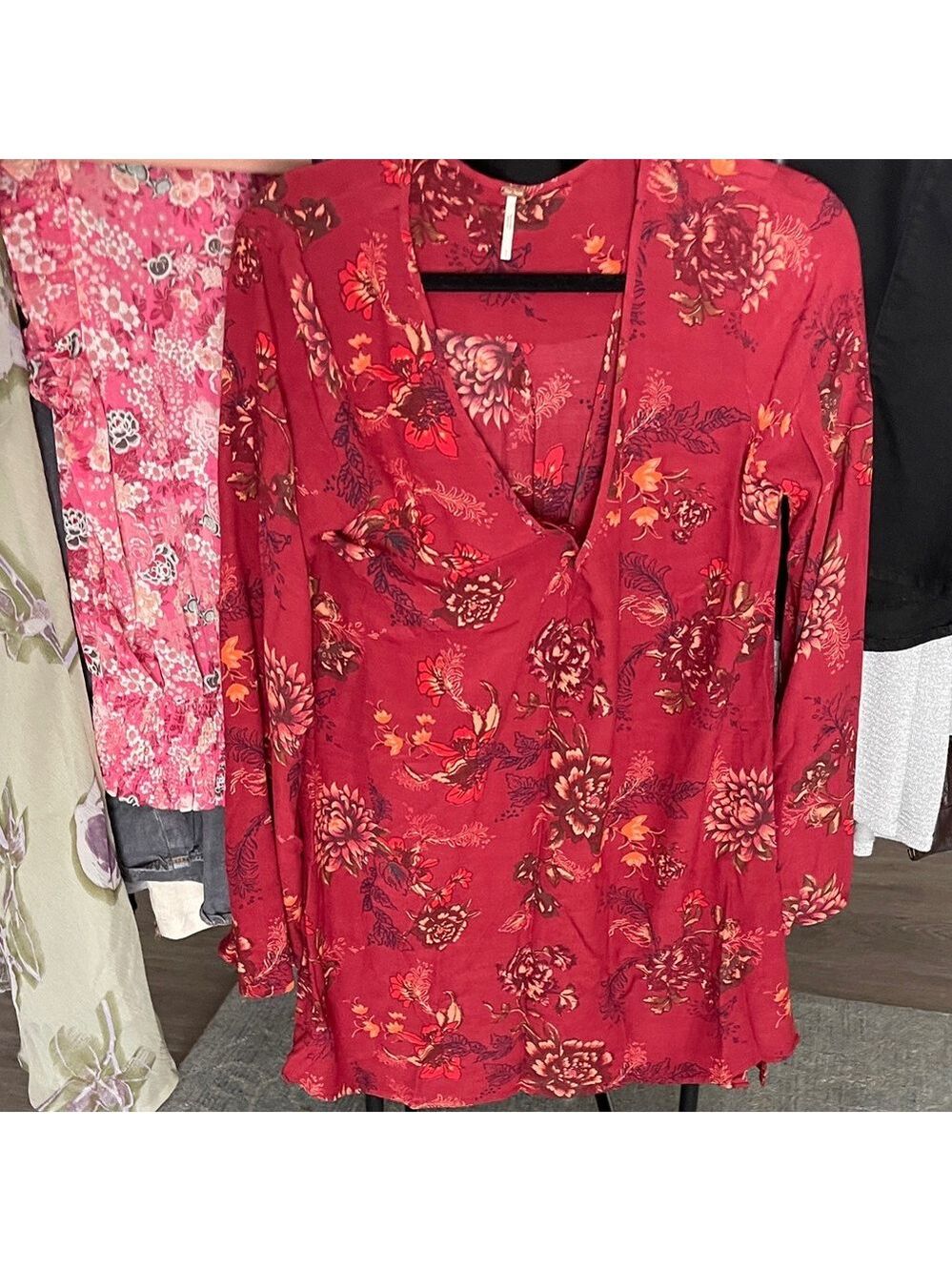 Free People Red Floral Midi Dress or long top.